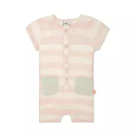 Linen Striped Misty Rose Baby Romper