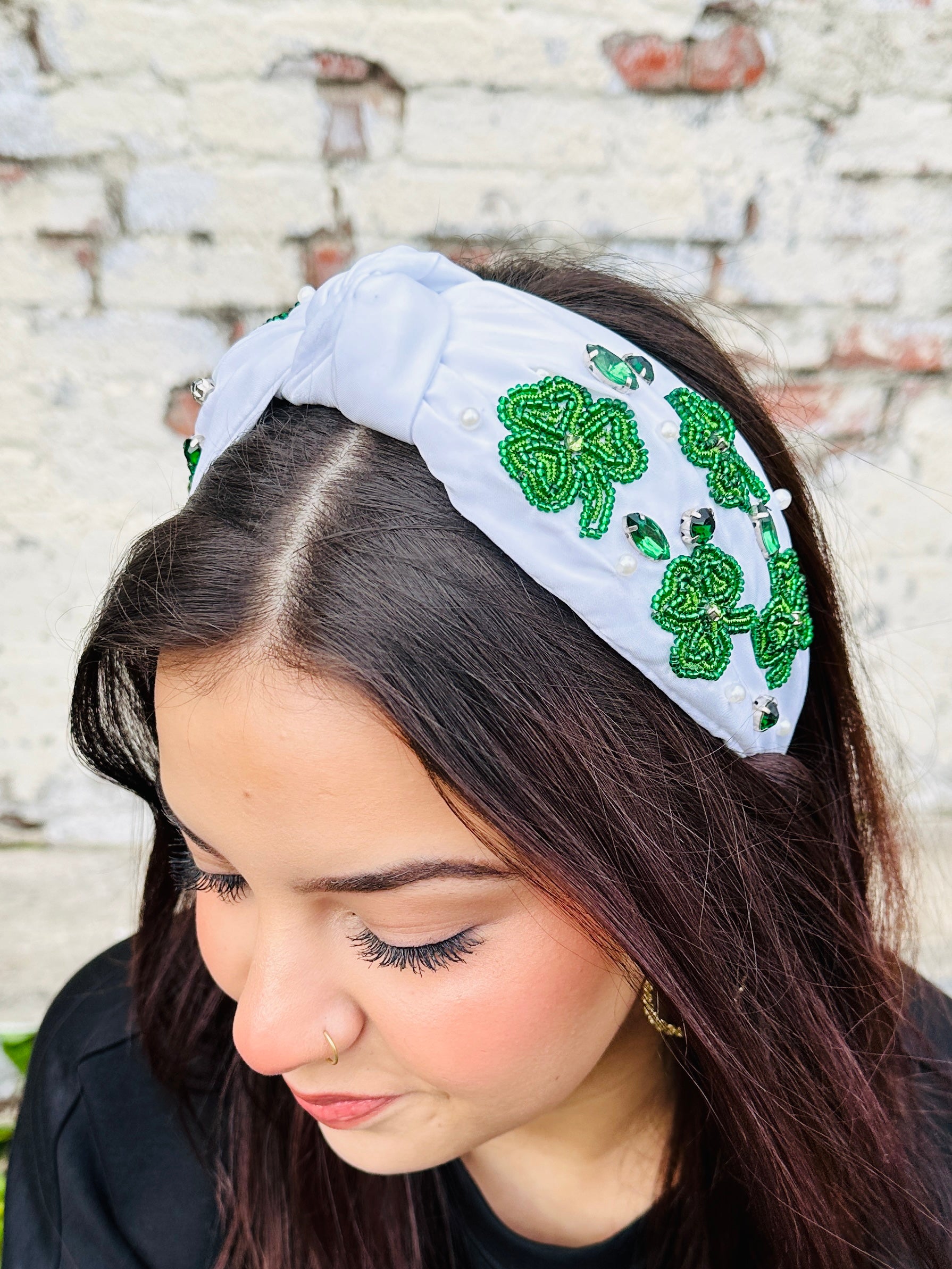 Luckiest Girl Embellished Headband  White