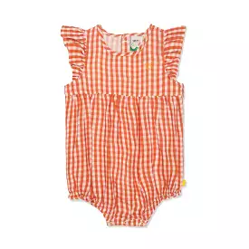 Misty Rose Gingham Linen Baby Girl Romper