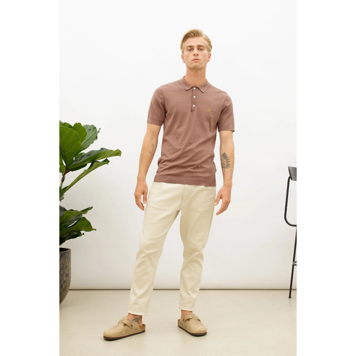 Nowadays Knitted Silk Polo brown lentil