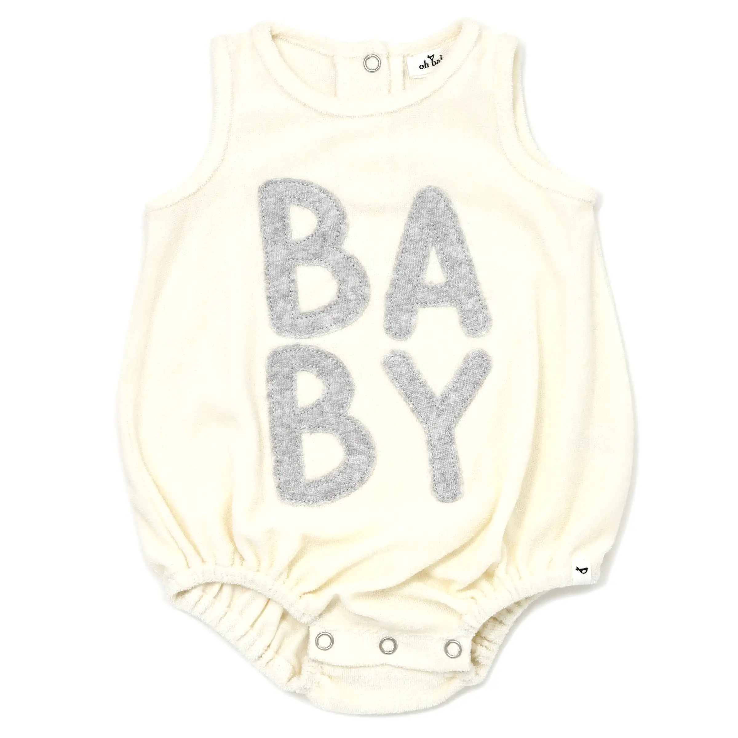 oh baby! Cotton Terry Bubble - Stacked BABY Gray Applique - Cream