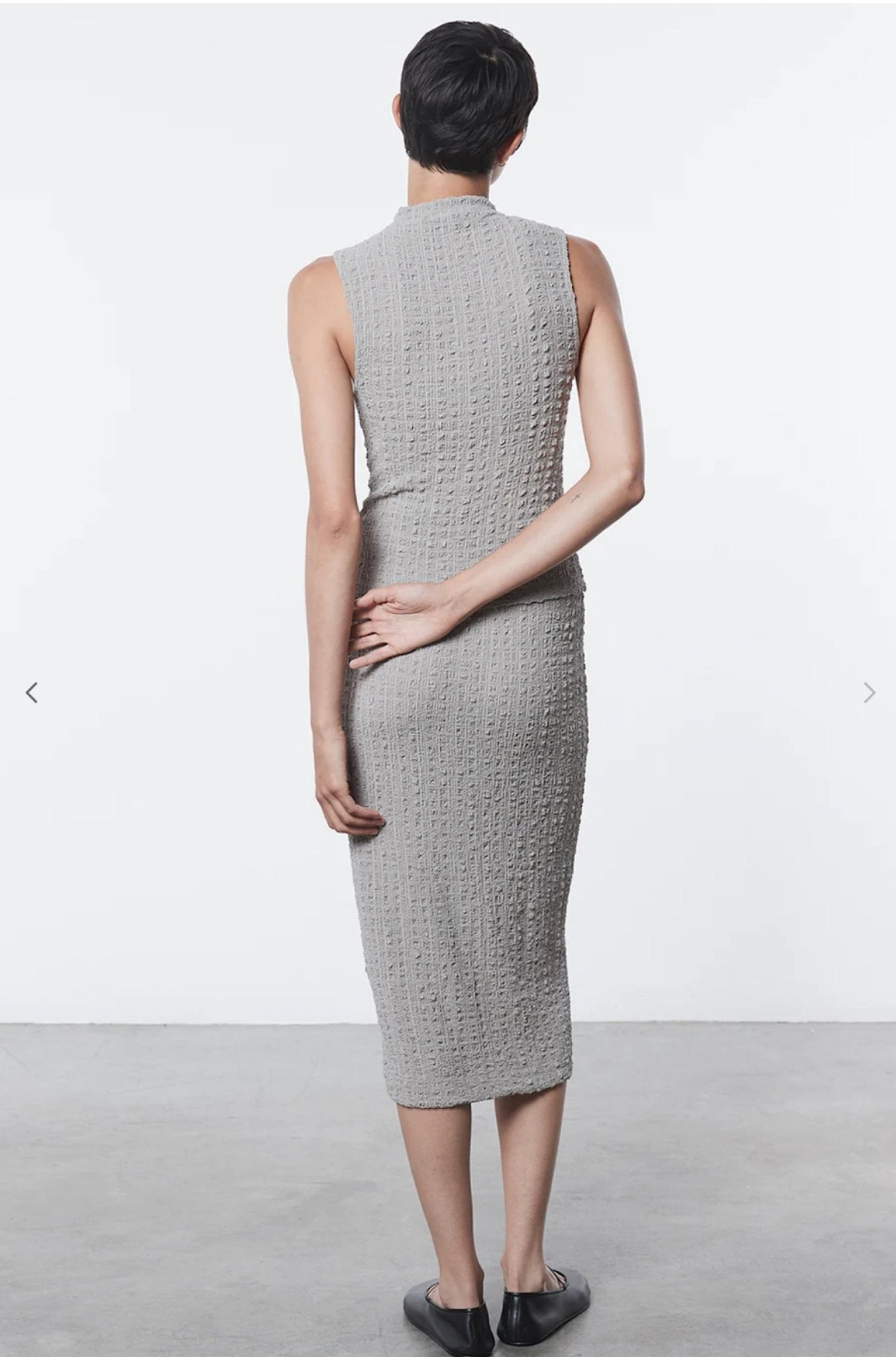 Puckered Sleeveless Hi Neck in Limestone