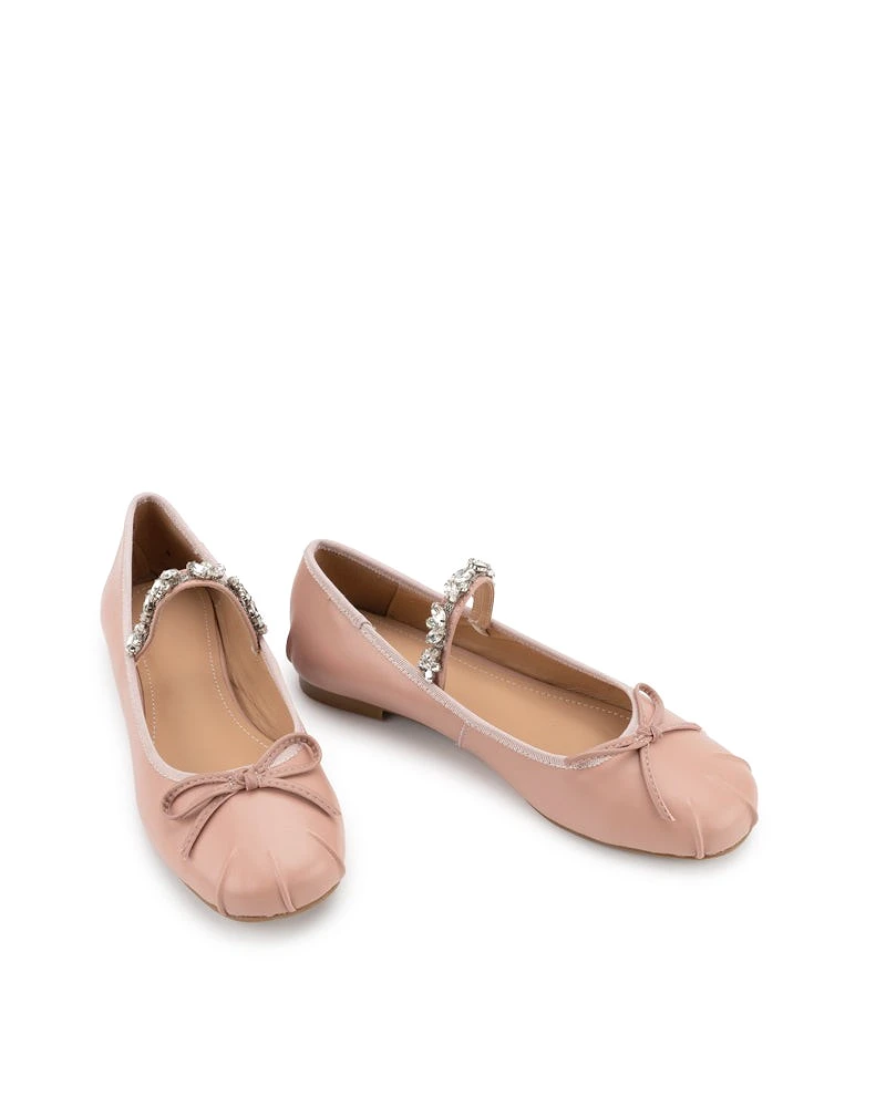 Rhinestone Straps Bowknot Solid  Ballet Flats