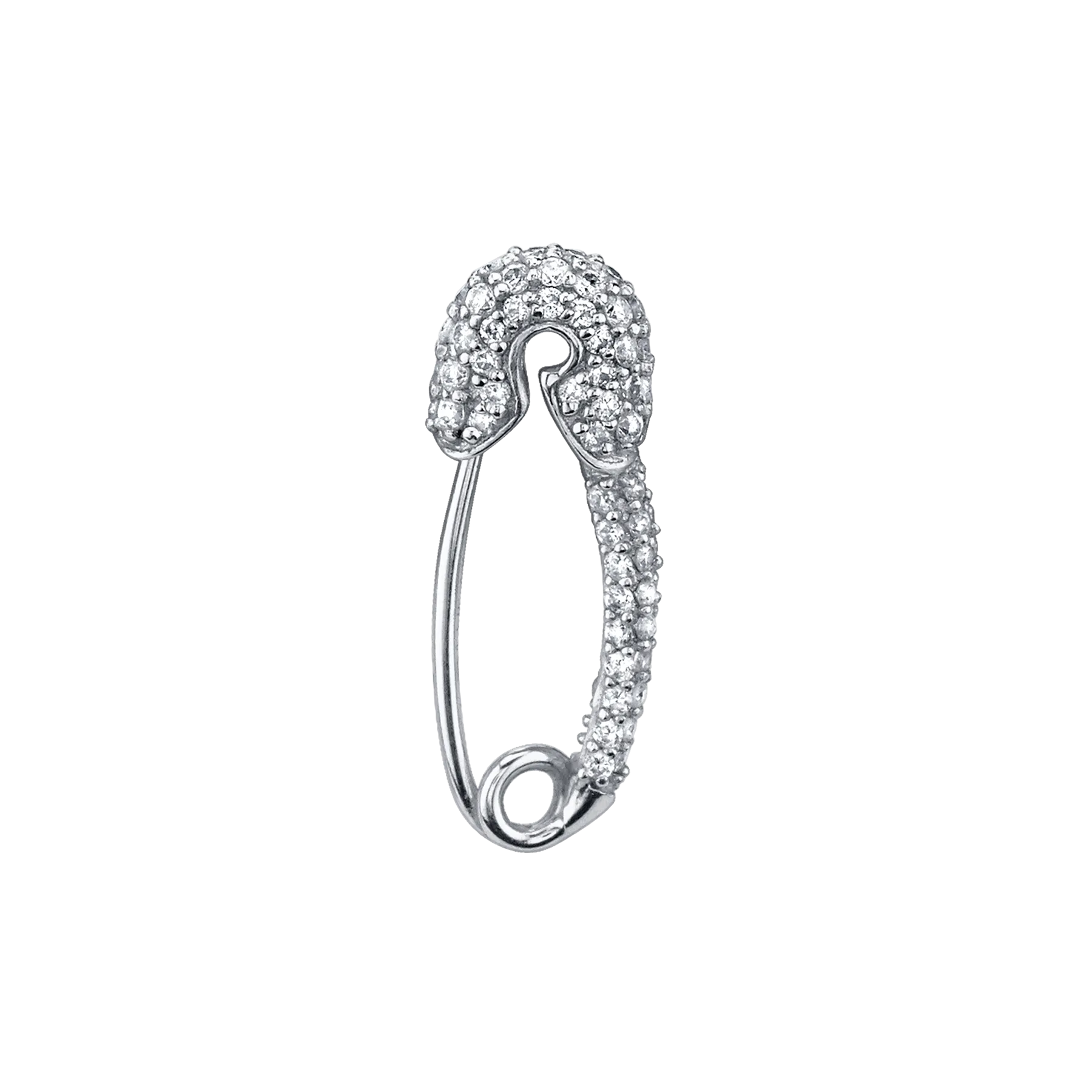 Safety Pin Earring - White Diamond / 14k White Gold