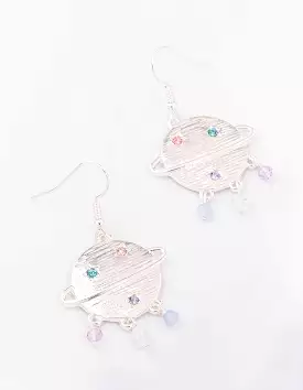 Silver Diamante Beaded Planet Drop Earrings