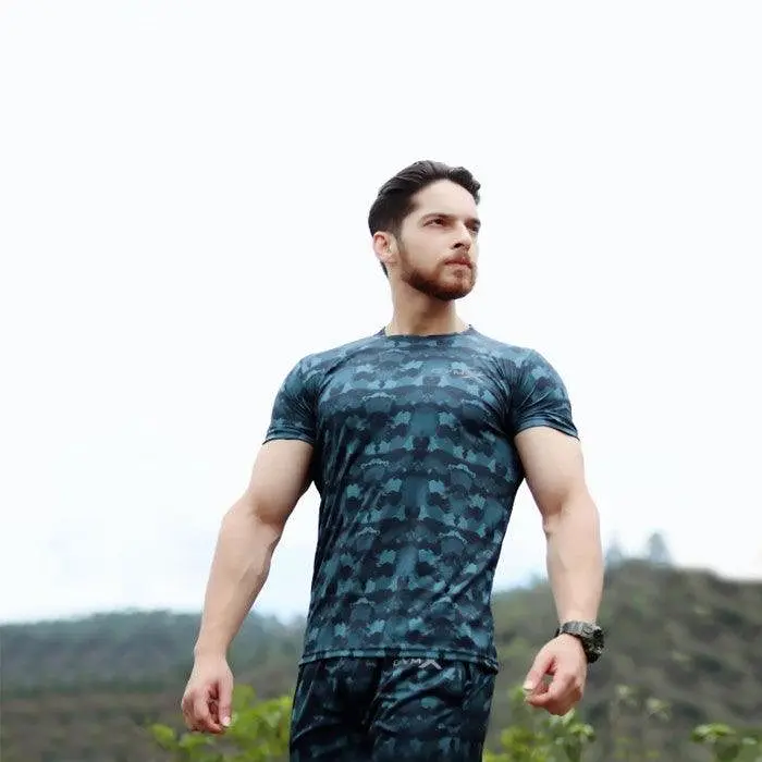 Space Blue Camo Tee (4 way stretch)- Sale