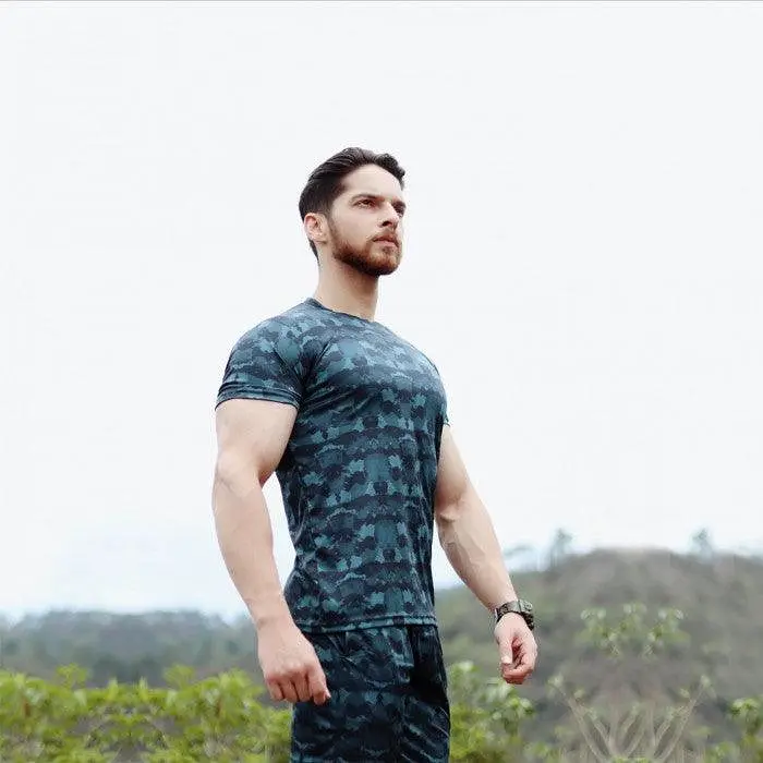 Space Blue Camo Tee (4 way stretch)- Sale