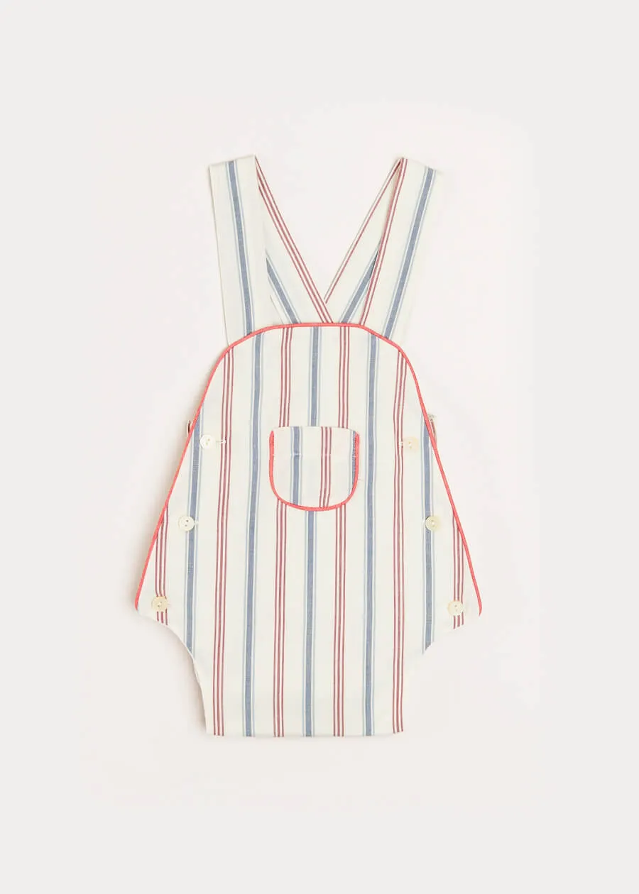 Striped Pocket Front Dungaree Romper in Red (3-18mths)