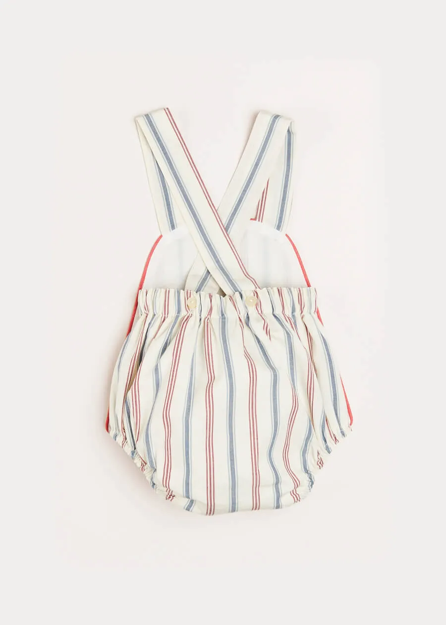 Striped Pocket Front Dungaree Romper in Red (3-18mths)