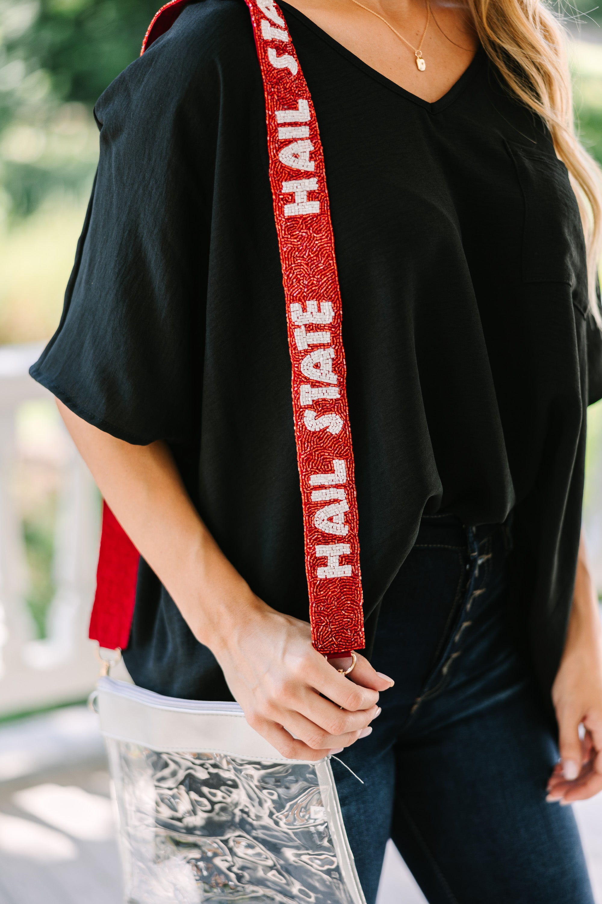 Treasure Jewels: Gameday Maroon & White Beaded Purse Strap