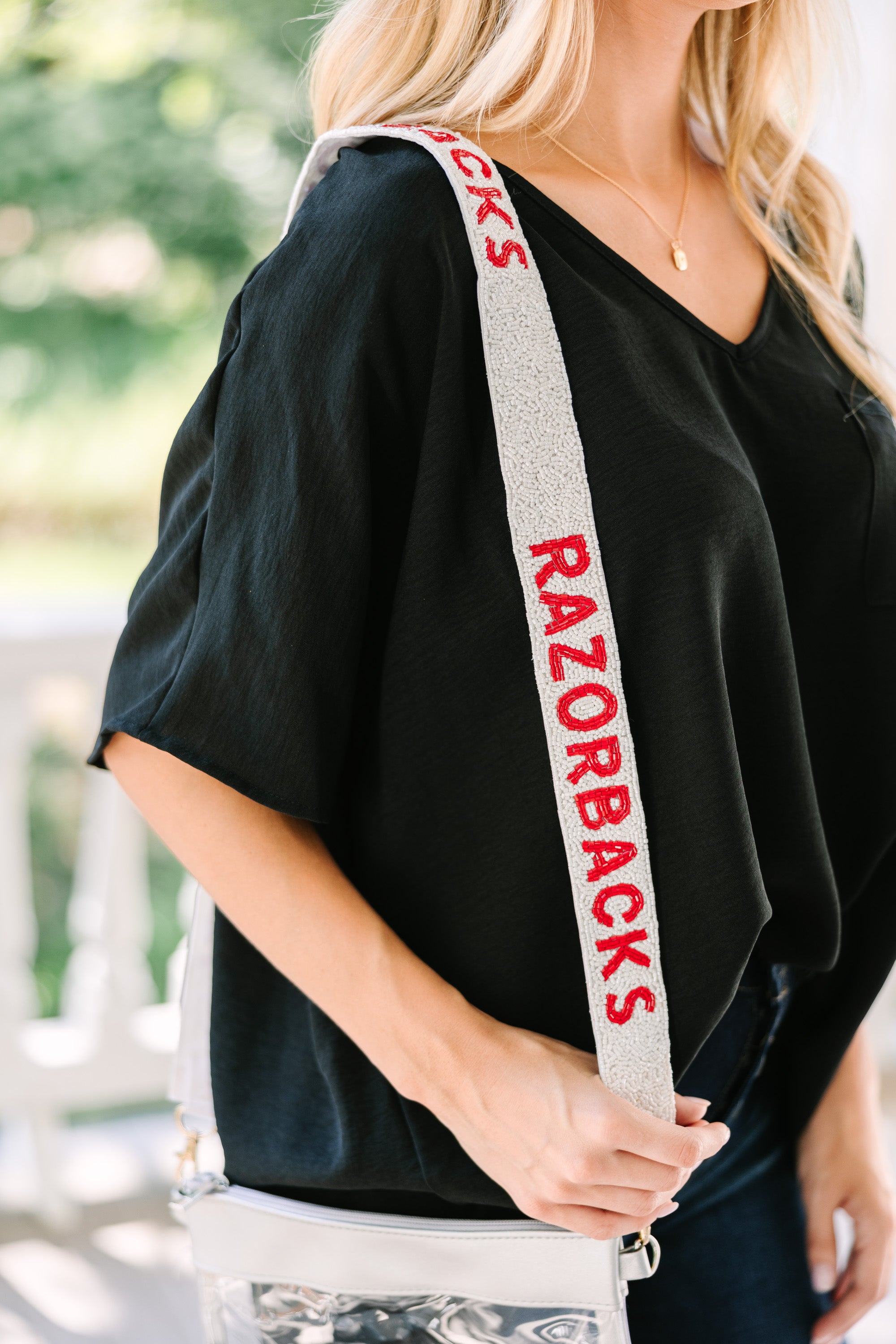 Treasure Jewels: Gameday White & Cardinal Red Beaded Purse Strap