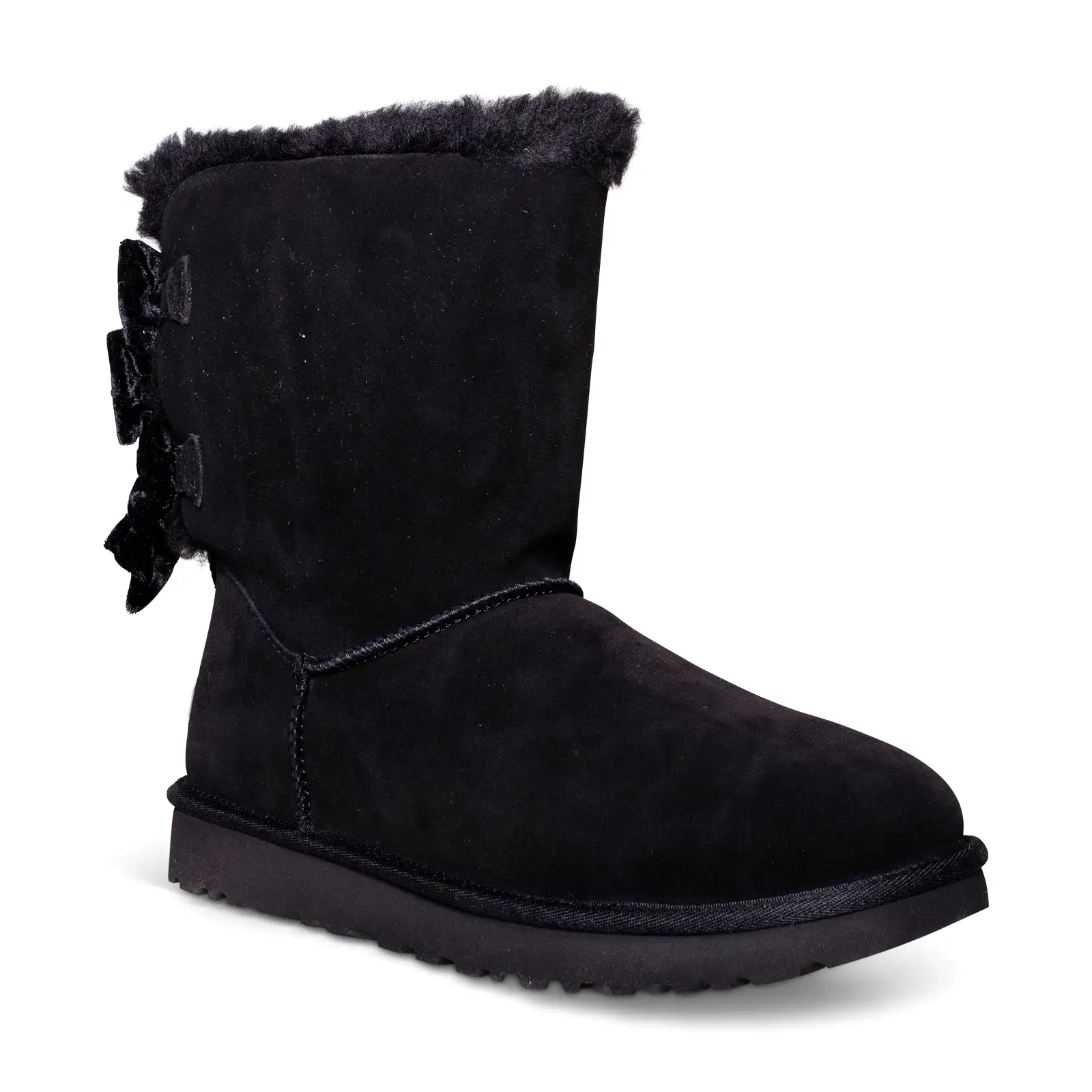 UGG Bailey Bow Crushed Velvet Black Boots - Women's