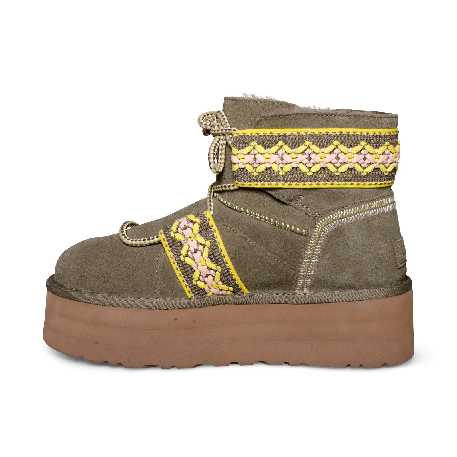 UGG Classic Mini II Braid Platform Burnt Olive Boots - Women's