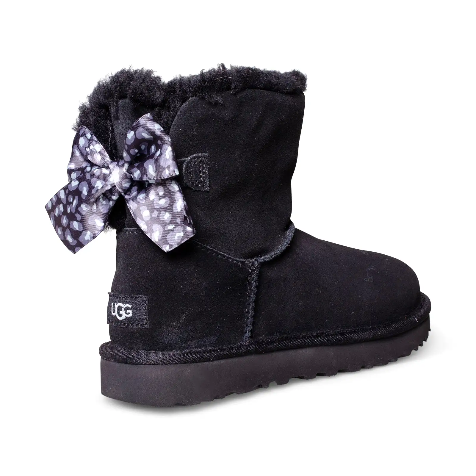 UGG Mini Bailey Bow Leopard Black Boots - Women's