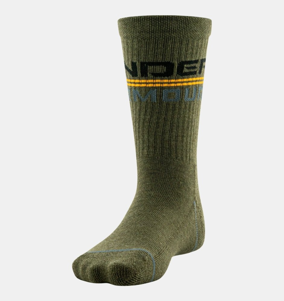 Under Armour Boys' UA Phenom 3-Pack Crew Socks - Marine OD Green/Black/Pitch Gray