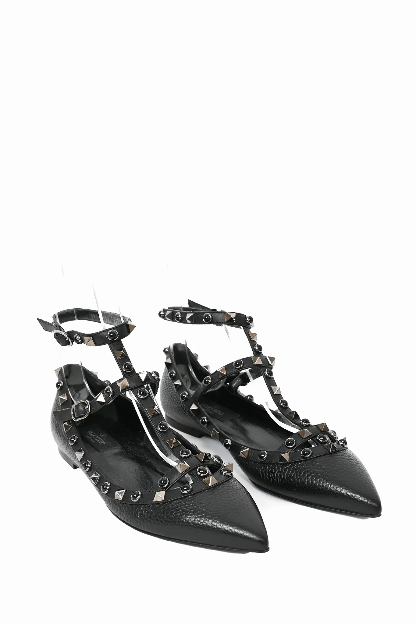 Valentino Black Leather Cage Rockstud Flats Size 37