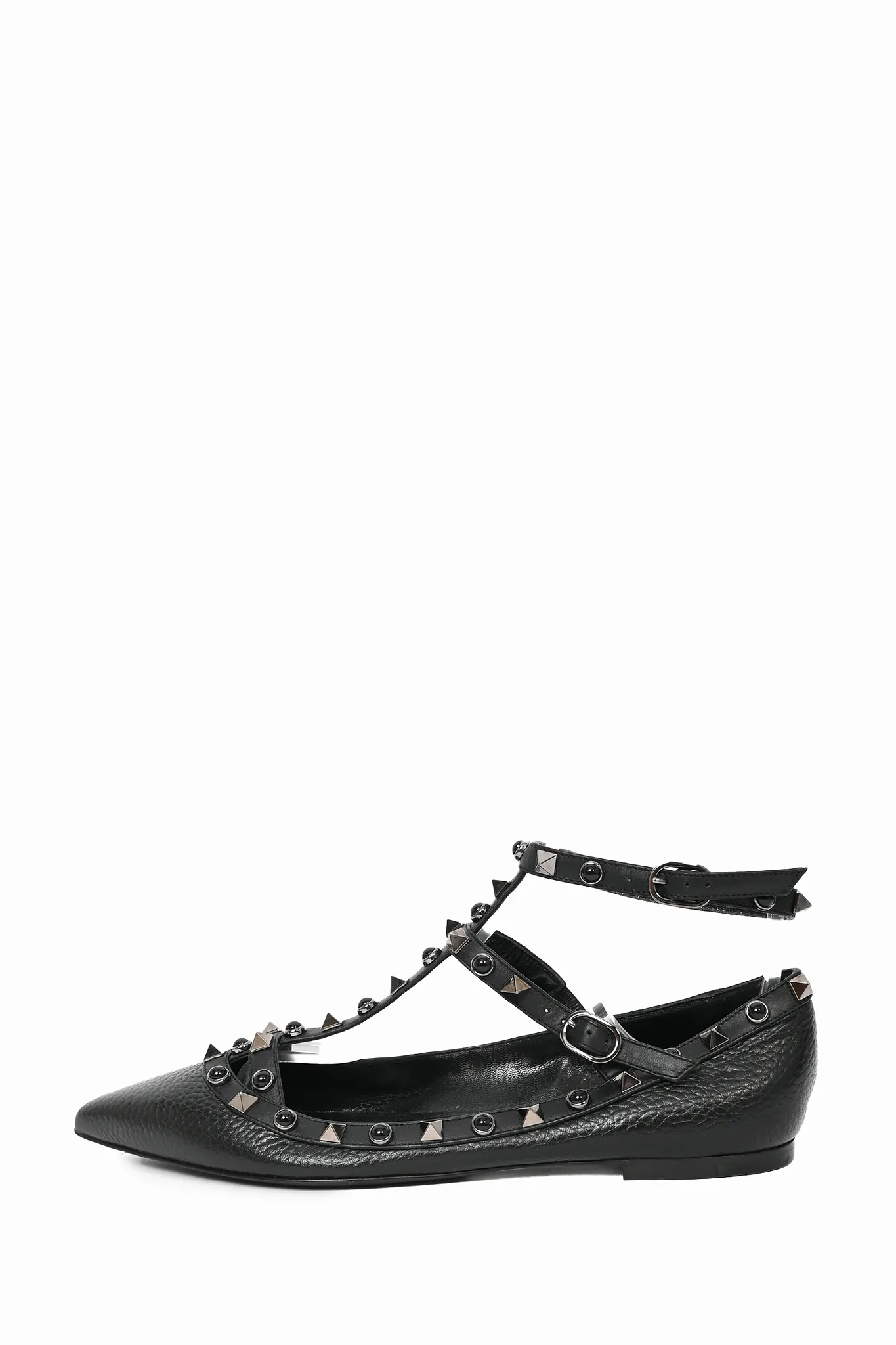 Valentino Black Leather Cage Rockstud Flats Size 37