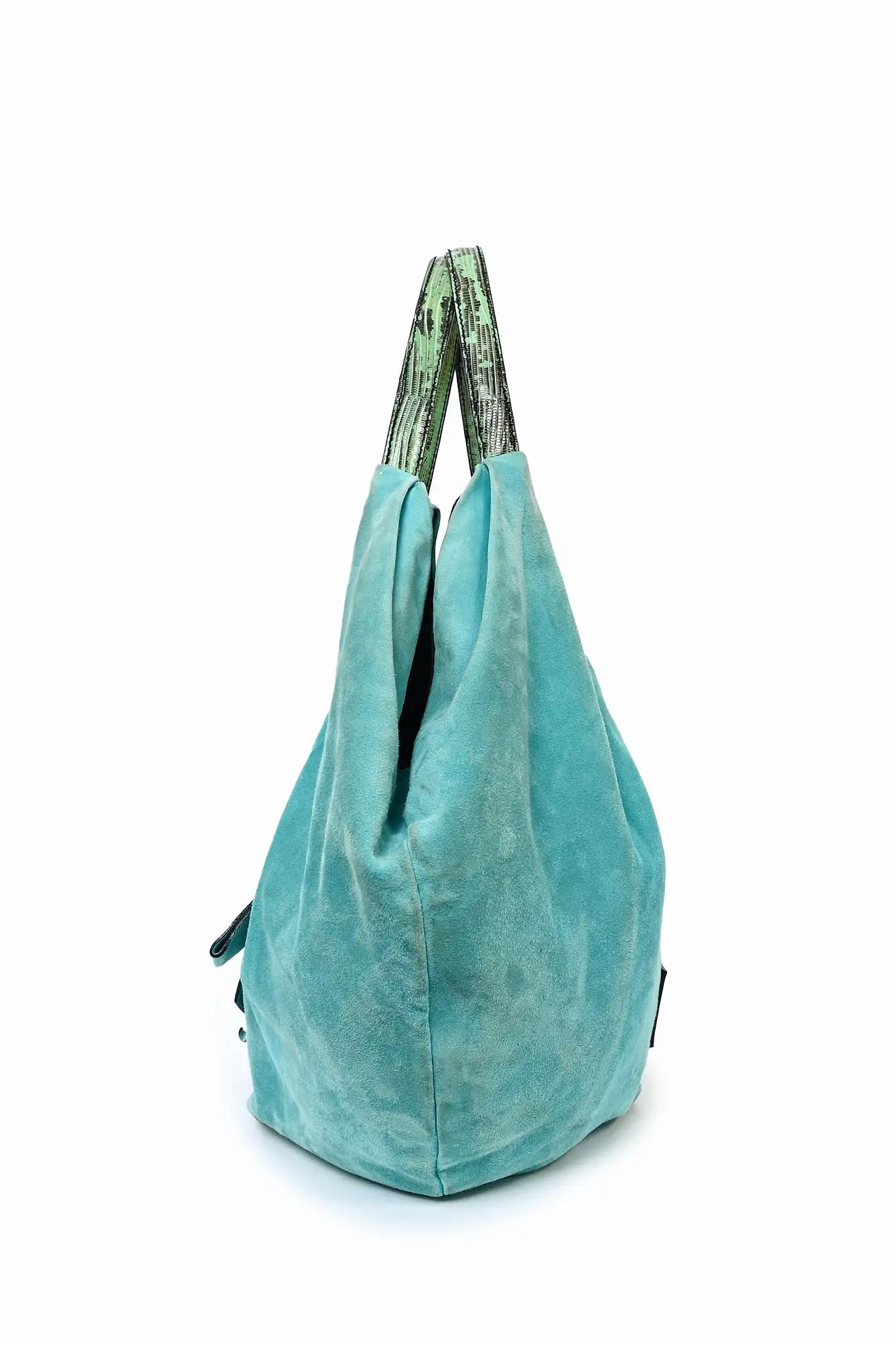 Valentino Blue Suede Bow Snake Handle Large Tote