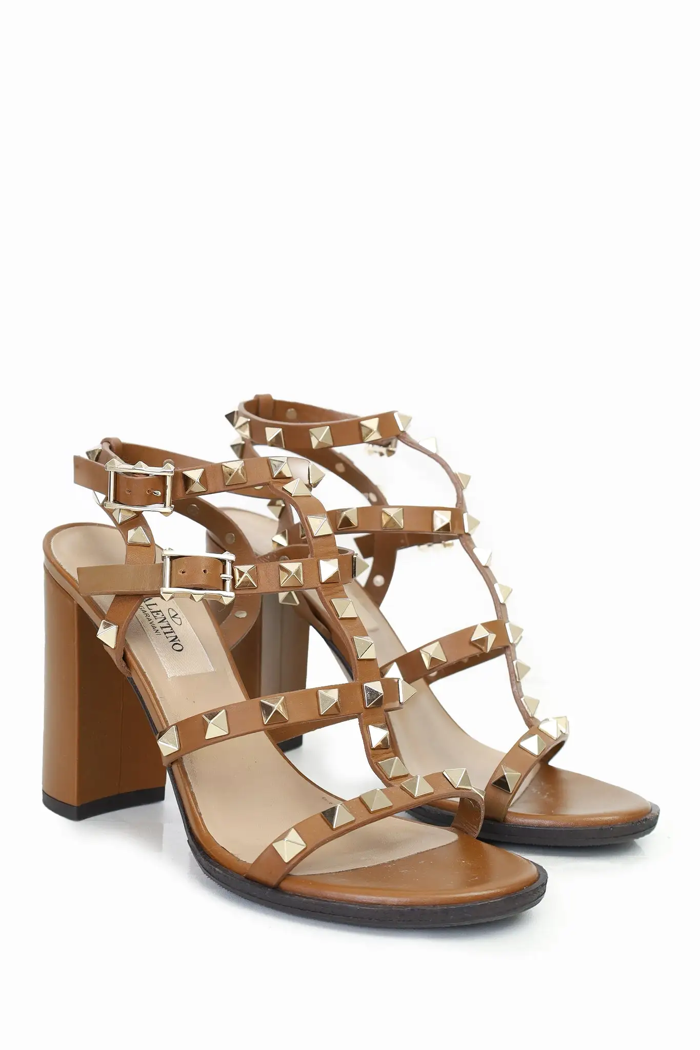 Valentino Brown Leather Rockstud Cage Heeled Sandals size 35