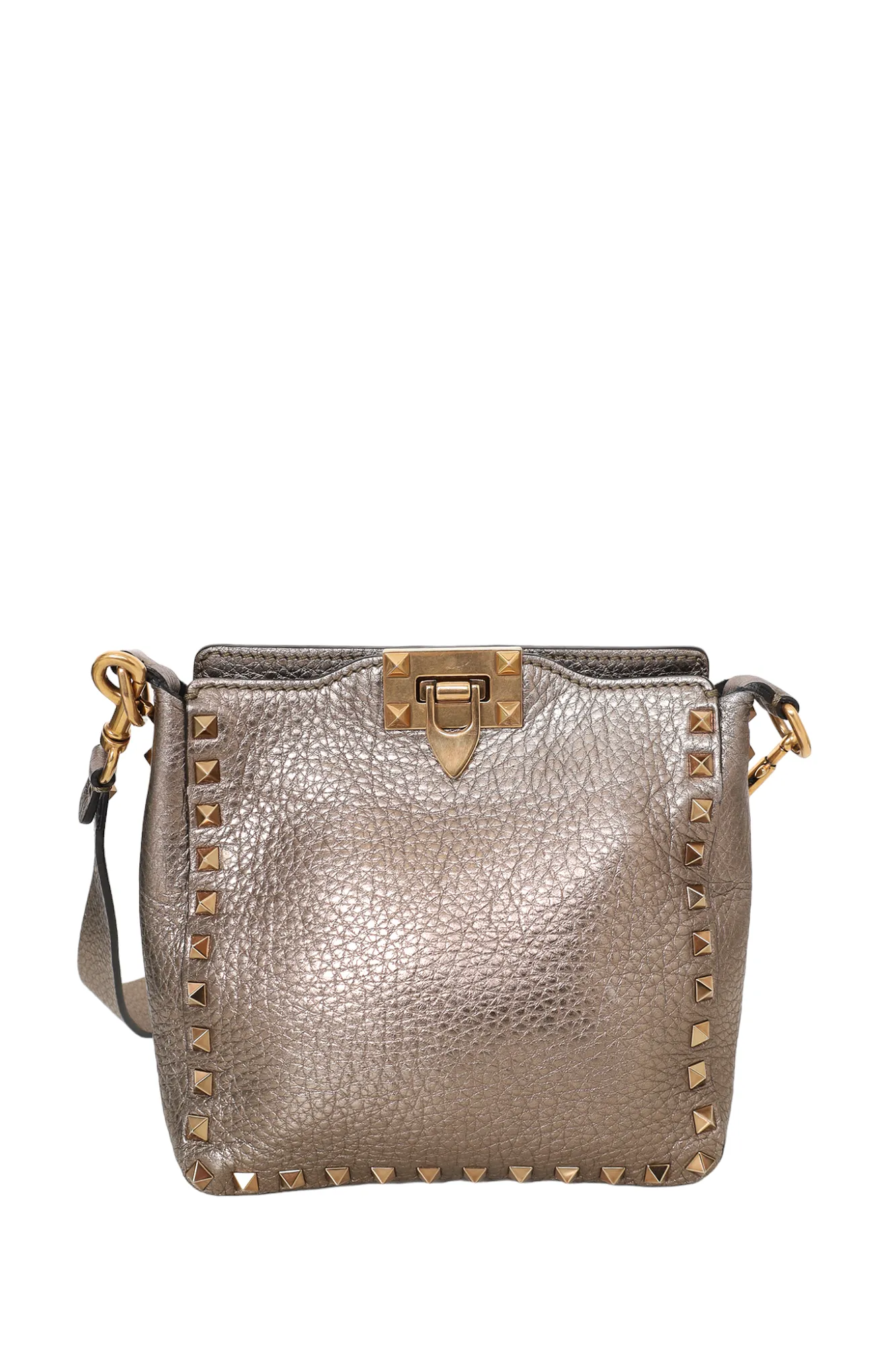 Valentino Gold Metallic Rockstud Flip Lock Messenger Bag