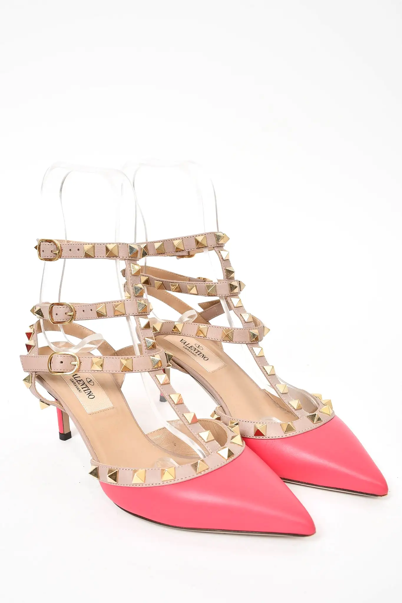 Valentino Hot Pink/Mauve Leather Rockstud Cage Heels sz 35