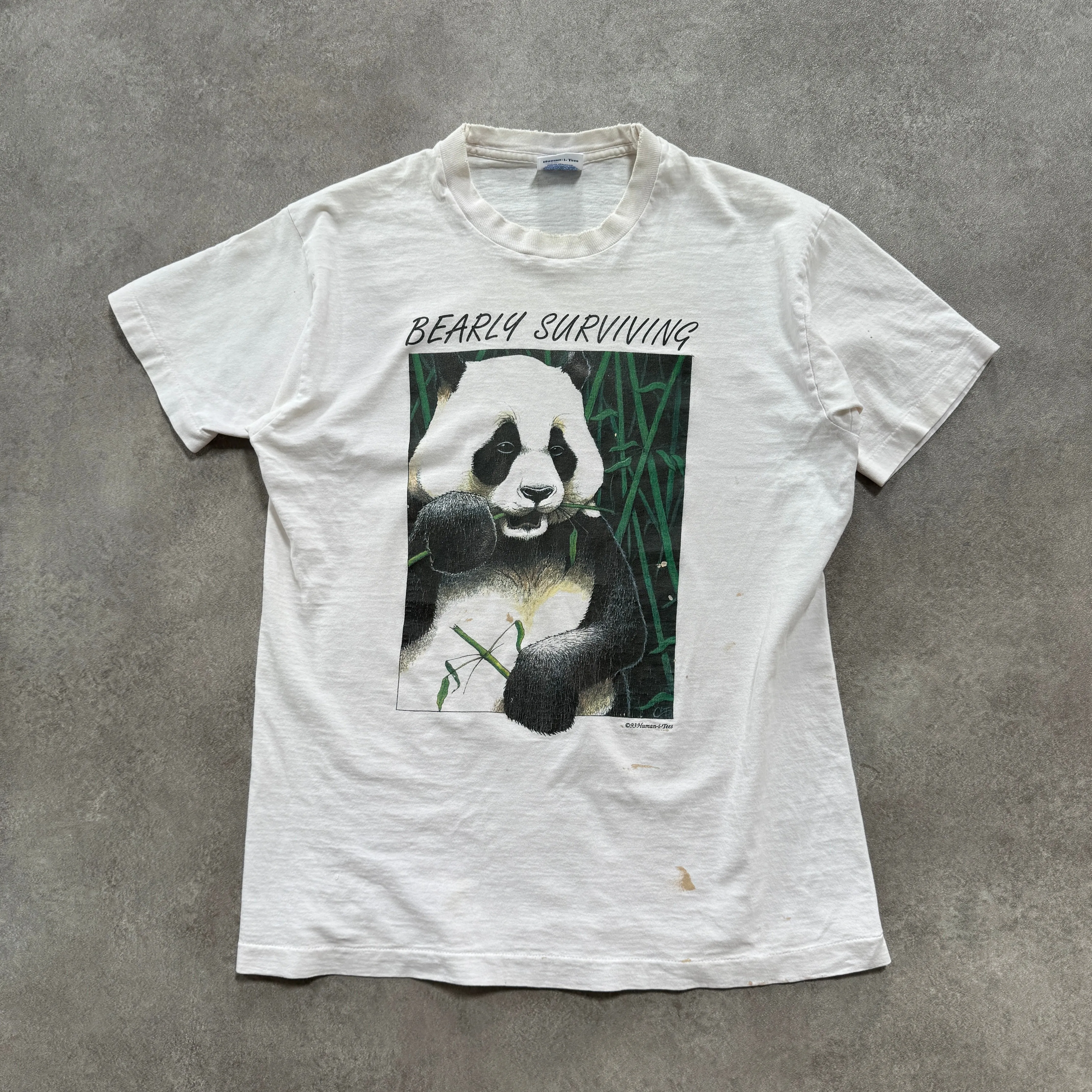 White 90s Unbranded Human-I-Tees Panda Oversized Single Stitch T-Shirt (L)