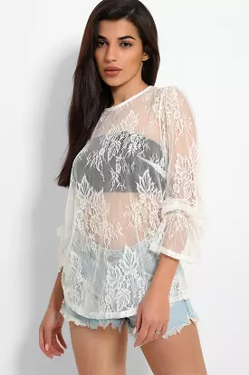 White Sheer Lace Blouse