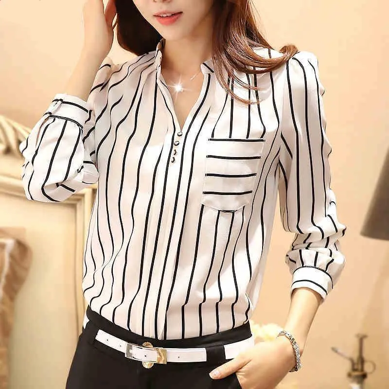 Women Blouses Plus Size Striped Blouses Chiffon Casual Shirt