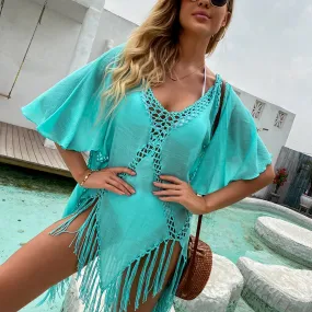 Women's Sexy Summer Beachwear Tunic Tassel Crochet Bikini Cover-Up