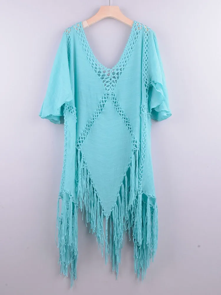 Women's Sexy Summer Beachwear Tunic Tassel Crochet Bikini Cover-Up