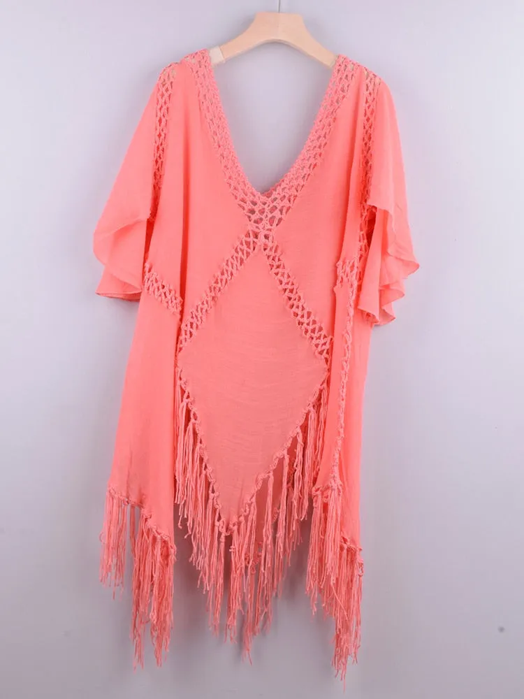 Women's Sexy Summer Beachwear Tunic Tassel Crochet Bikini Cover-Up