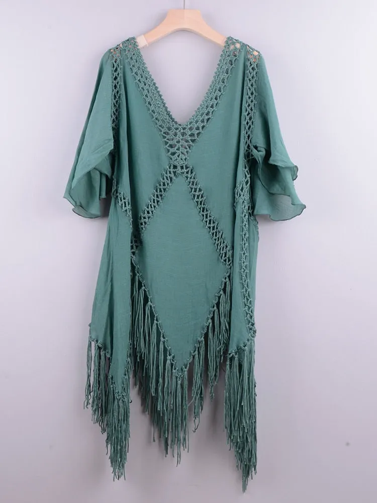 Women's Sexy Summer Beachwear Tunic Tassel Crochet Bikini Cover-Up