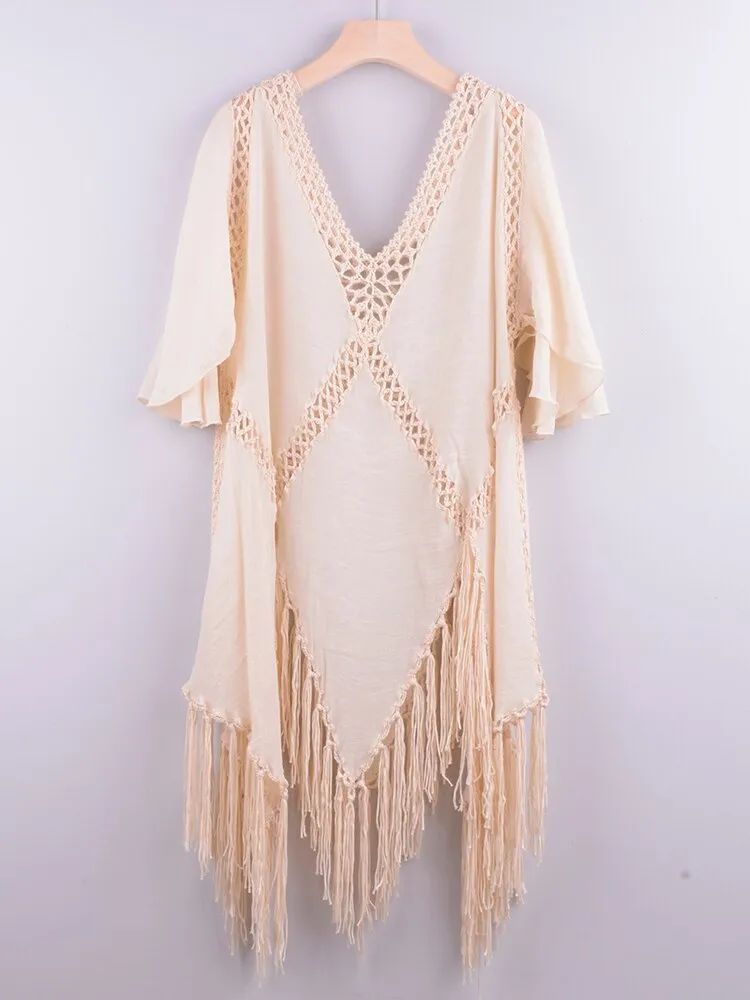 Women's Sexy Summer Beachwear Tunic Tassel Crochet Bikini Cover-Up