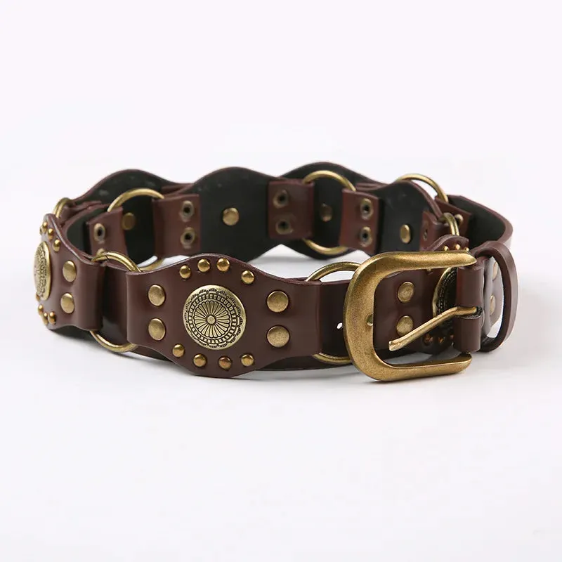 Women's Solid Brown Synthetic Leather Studded Cowgirl Waist Belt