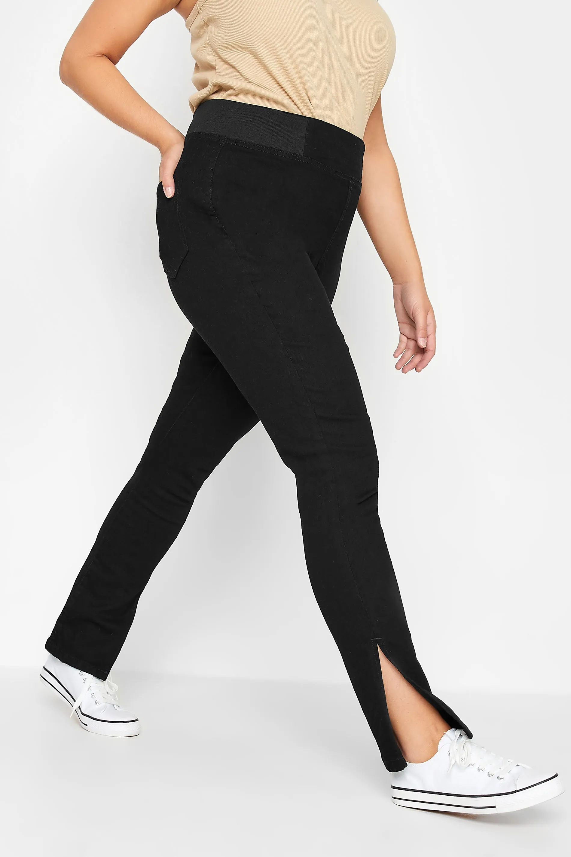 YOURS Curve Black Elasticated Insert Split Hem Stretch Jeggings