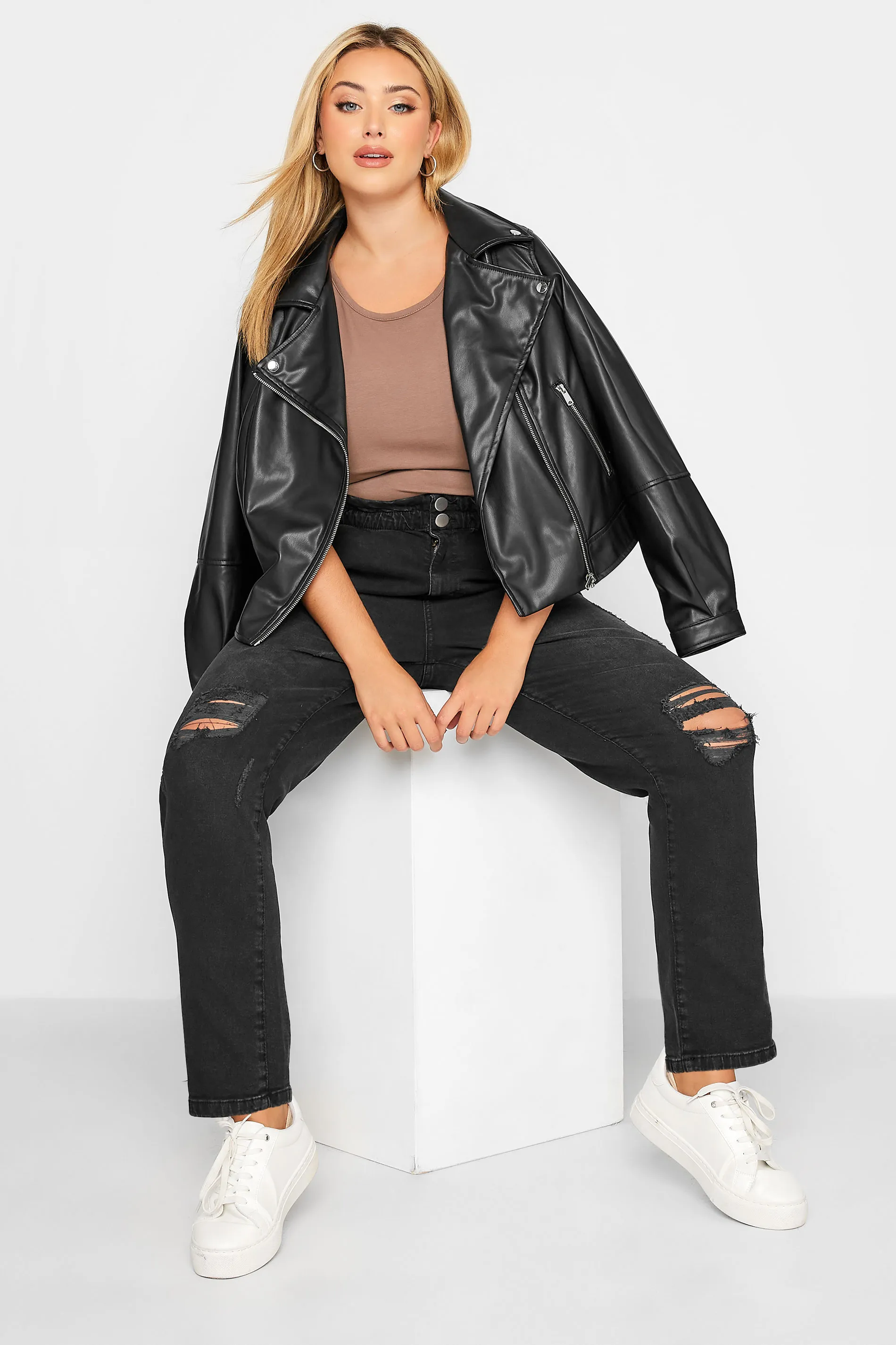 YOURS Curve Black Ripped Elasticated Stretch MOM Jeans