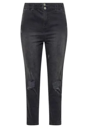 YOURS Curve Black Ripped Elasticated Stretch MOM Jeans