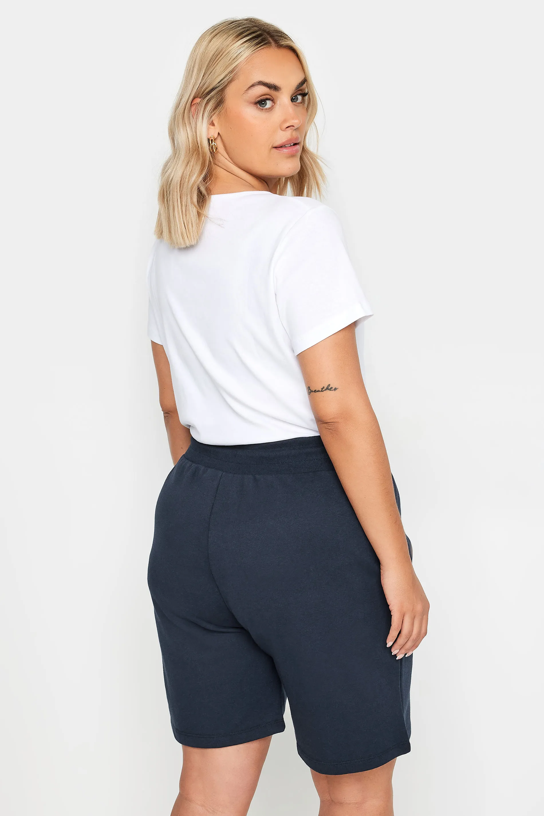 YOURS Curve Navy Blue Elasticated Jogger Shorts