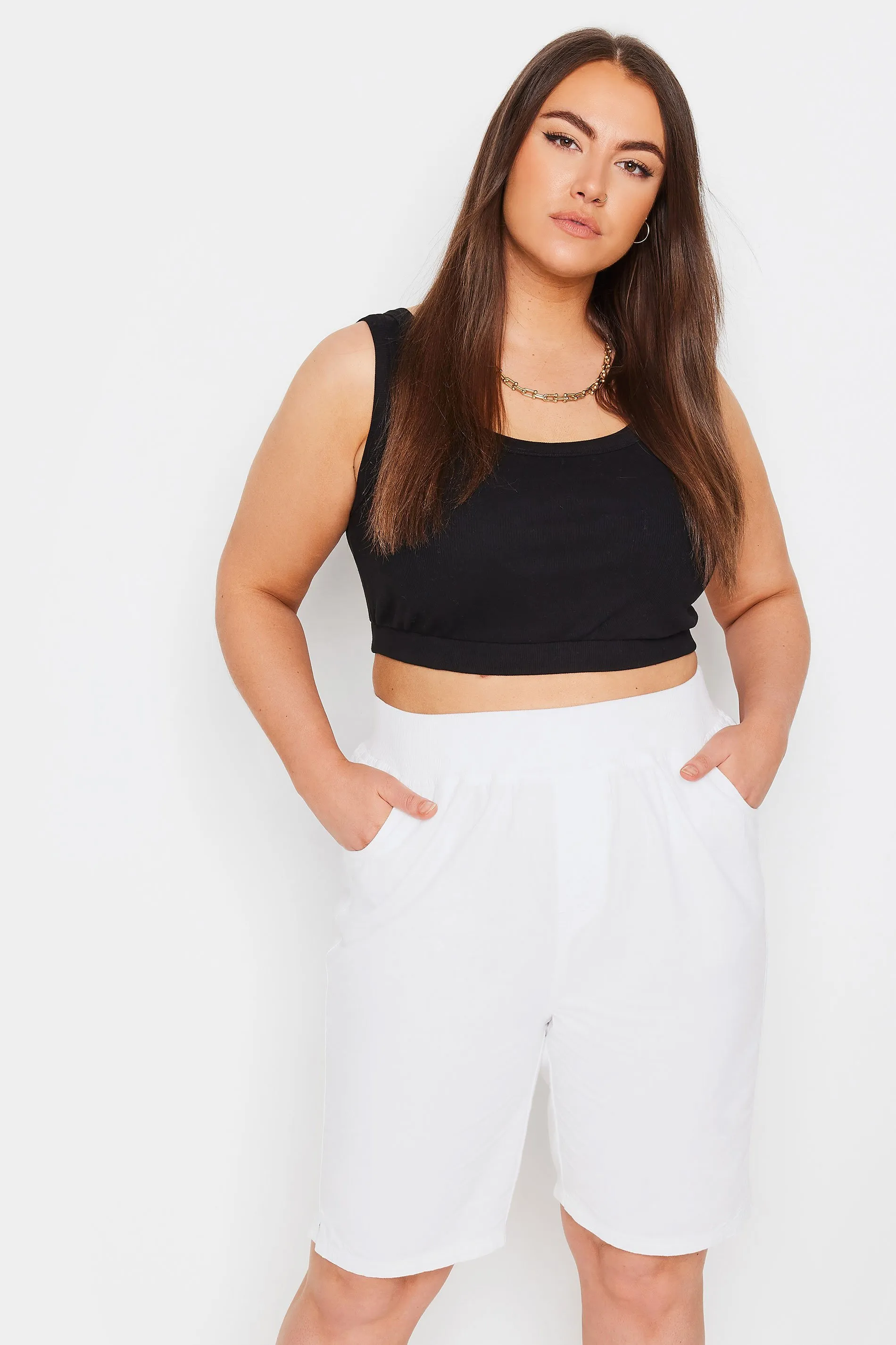 YOURS Curve White Elasticated Cool Cotton Shorts