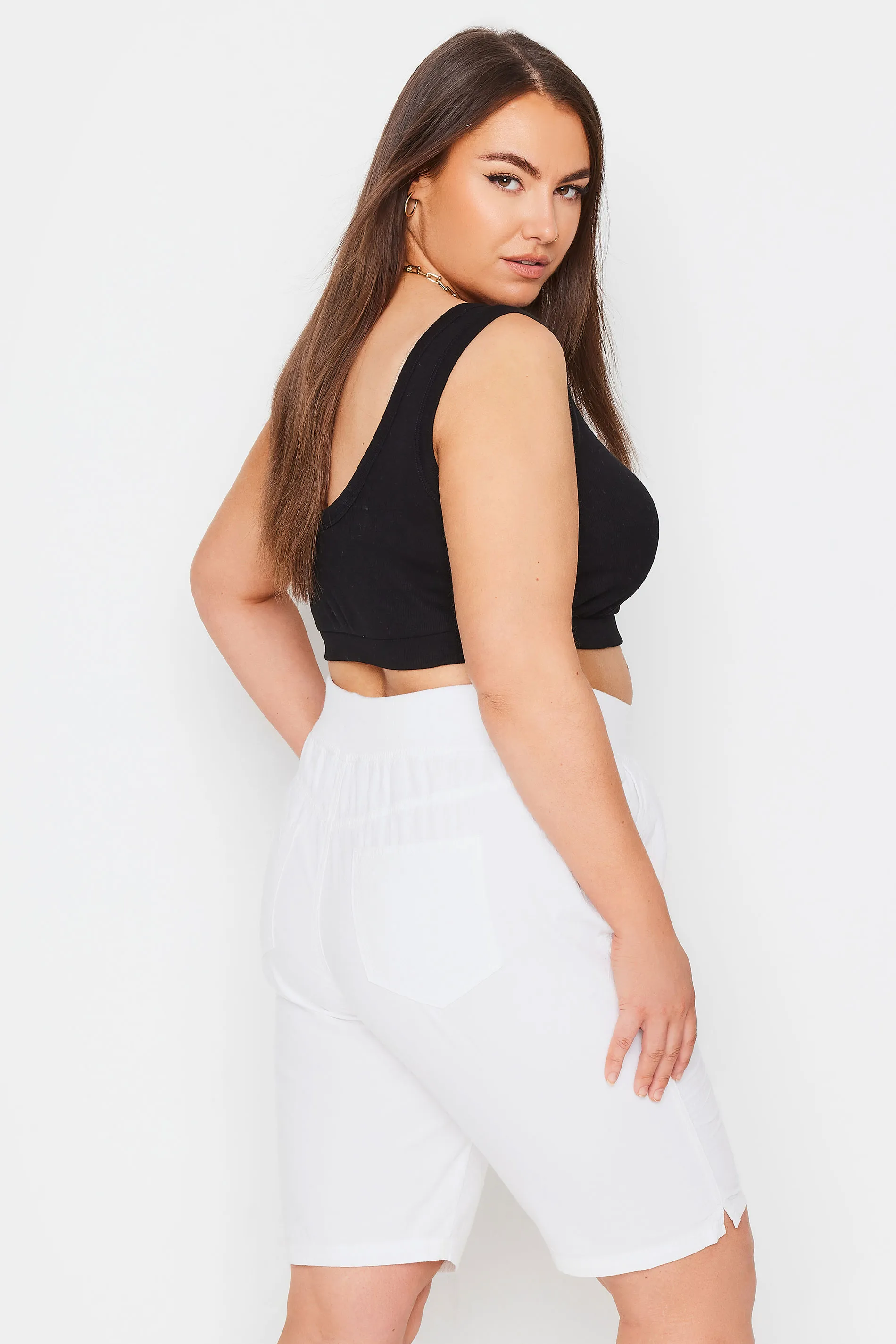 YOURS Curve White Elasticated Cool Cotton Shorts